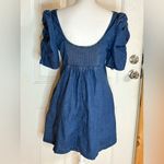 Free People  Cotton Cheyenne Denim Mini Dress w/ Pockets & Statement Sleeves Photo 4