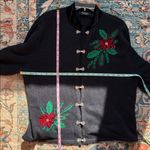 Vintage 90s Christmas Sweater: Crystal Kobe Poinsettia Sequins Velvet Trim Sz XL Black Photo 11