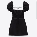 ZARA Puff Sleeve Black Mini Dress Open Back Lace Up Crossback Straps Small NEW Photo 3