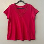 Soft Surroundings  bright pink short sleeve vneck T-shirt with embroidery XL Photo 1