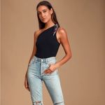 Free People Caroline Black Mock Neck One-Shoulder Top Photo 4