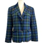 Pendleton Plaid Blazer Tuxedo Style Wool Velvet Trim Blue Jacket Tartan Punk Photo 0