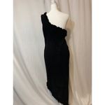 Mexico Handpainted Black Floral Ruffle One Shoulder Asymmetrical Hem Midi Dress Photo 6