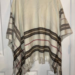 Veraa's Plaid Poncho Cape Shawl Fringe Open‎ Front Cream Brown Red Size undefined Photo 0