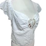 Urban Romantics Y2K Eyelet Crop Top L White Smocked V Neck Boho Chic Coquette Photo 2