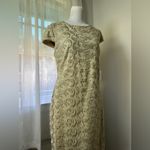 Calvin Klein NWT  Beige Metallic Mesh Cap Sleeve Stretchy Floor Length Gown Photo 3