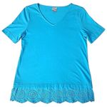 Chico's Turquoise V-Neck Top with Lace Detail XL Photo 0