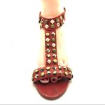 Pour La Victoire RED LEATHER WITH GOLD METAL STUDS T STRAP HEELS (8.5) Photo 7