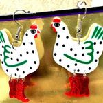 Christmas Chicken Earrings Glitter Red Boots Made for Walking Farm House… Photo 0