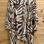 Chicos Travelers Sz 4/XXL Cotton Linen Blend Zebra Open Front Waterfall Caedigan Brown Photo 0