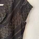 Paper Dolls Paper Doll Black Lace Gold Y2k V Neck Cap Slv Top Office Siren Going out Grunge Photo 4