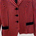 Gianni wool blend red and black plaid jacket/ blazer. Black velvet trim. Size 6P Photo 4