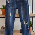 Kut From The Kloth Kut Mid-Rise Catherine Rhinestone Distressed Straight Leg Jeans, 2 Photo 0