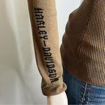 Harley Davidson Army Green Ribbed Thermal Henley Biker Top Vintage Size S Photo 3