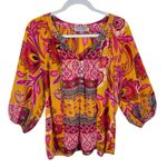 Figueroa & Flower Colorful Sheer 3/4 Sleeve 1/4 Button Lightweight Blouse Size L Yellow Size L Photo 0