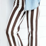 Mica High Rise Brown and Cream Striped Cropped Wide Leg Jeans Photo 0