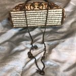 Vintage beaded embellished gold crossbody handbag with gold metal handle Photo 4