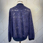 Anthropologie  Elevenses Miranda Lace Bomber Jacket Zip Navy Blue‎ Size Small Photo 7
