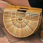 Wooden stick bamboo Clutch Purse bag summer fall boho look Brown Photo 0