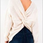 Montrez Boutique Ivory Knit V Neck Back Twist Knotted Sexy Sweater Sz. S Photo 0