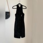 Vintage 1990s West Bay Sport Bay Black Halter Suede Leather Dress, Size 8 Photo 3