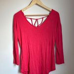 Trendy Land Red Backless 3/4 Sleeve Blouse Photo 0