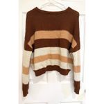 Pink Lily  Striped Knit Sweater Brown Tan Cream Long Sleeve Pullover Size S Photo 4