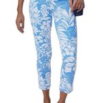 J. McLaughlin Newport Capri Pants Blue White Tropical Monstera Size M Photo 0