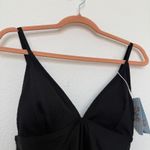 Women's One‎ Piece Swimsuit Size S Black Ribbed V Neck Minimalist Resort Classic Photo 2