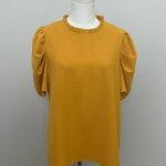 Savanna Jane Top Puff Short Sleeves High Neck Ruffle Work Career Mustard Yellow Size L Photo 0