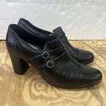 Clarks  ARTISAN Active Air Black Leather Prairie Chunky Heels Size 9.5M Cottage Photo 0