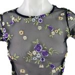 Urban Outfitters  Black Lilac Floral Embroidered Sheer Short Sleeve Crop Top S Photo 3