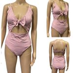 Beach Joy One Piece Keyhole Cutout Pink White Bow Gingham High Waist Swim Suit L Size L Photo 1