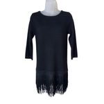 Neiman Marcus Black Cashmere 3/4 Sleeve Fringe Tunic Sweater Photo 4