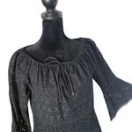 Ralph Lauren  Black Eyelet Top Womens‎ XS Flare Bell Sleeves Drawstring BOHO Photo 8