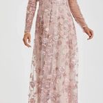 Mac Duggal 70224 Rose Pink Floral Applique Long Sleeve Illusion Gown Size 12 NWT Photo 0