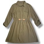 Always Indigo Women’s Green Long Sleeve Drawstring Clip Shirt Dress Size XL P Photo 1
