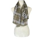 Women's olive green and white plaid scarf wrap headscarf square 34" Photo 2