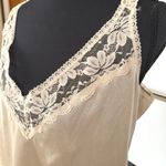 American Vintage Y2K Beige Lace Sexy Lingerie Top Silky Flowy Whimsical Blouse Womens 38 Photo 1