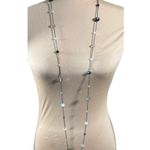 Silver Tone Necklace Long Tiered Black White Clear Beaded Photo 0