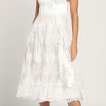 Lulus NWT  My Darling Daydreamer White Lace Bustier Midi Dress Cocktail Size S Photo 0