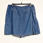 Liz Claiborne  Cotton Zipper Tie Sides Faux Wrap Denim Jean Skort Shorts Photo 0