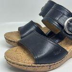 BOC Black Leather Cork Wedge Sandals Buckle Heels C19003 Women Size 10 Photo 7