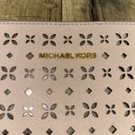 Michael Kors  Floral Cutout Eyelet Light Pink Leather Zip Wristlet Clutch Purse Photo 3