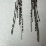 Fabulous Long Chain Dangling Statement Earrings with Maroon Beads Silver Photo 2