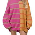 Merokeety  LONG SLEEVE COLOR BLOCK STRIPED OVERSIZED SWEATER Size LARGE NWOT Photo 0