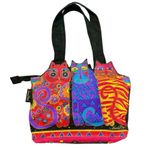 Laurel Burch Medium Zip Top Cat Tote Purse Bag Tres Gatos Canvas Red Photo 1