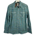 Panhandle Size M Shirt Rough Stock Slim Fit Plaid Pearl Snap Long Sleeve Women’s Blue Size M Photo 0