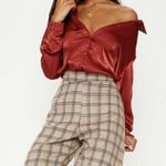 Pretty Little Thing Satin Bohemian blouse top XSMALL burnt orange long sleeve NWOT Photo 3