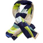 Silk Blend Geometric Print Scarf 12" X 66" Multicolor Stripe Pattern Vintage Green Photo 0